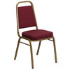 HERCULES Series Trapezoidal Back Stacking Banquet Chair in Burgundy Patterned Fabric - Gold Frame