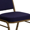 HERCULES Series Trapezoidal Back Stacking Banquet Chair in Navy Patterned Fabric - Gold Frame