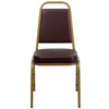 HERCULES Series Trapezoidal Back Stacking Banquet Chair in Brown Vinyl - Gold Frame