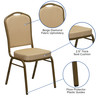 HERCULES Series Crown Back Stacking Banquet Chair in Beige Patterned Fabric - Gold Frame