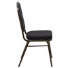 HERCULES Series Crown Back Stacking Banquet Chair in Black Patterned Fabric - Gold Vein Frame