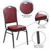 HERCULES Series Crown Back Stacking Banquet Chair in Burgundy Vinyl - Silver Vein Frame