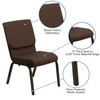 HERCULES Series 18.5''W Stacking Church Chair in Brown Fabric - Gold Vein Frame