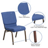 HERCULES Series 18.5''W Stacking Church Chair in Blue Fabric - Gold Vein Frame