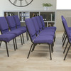 HERCULES Series 18.5''W Stacking Church Chair in Royal Purple Fabric - Gold Vein Frame