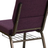 HERCULES Series 18.5''W Church Chair in Plum Fabric with Cup Book Rack - Gold Vein Frame