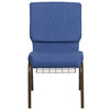 HERCULES Series 18.5''W Church Chair in Blue Fabric with Cup Book Rack - Gold Vein Frame