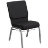 HERCULES Series 18.5''W Church Chair in Black Patterned Fabric with Cup Book Rack - Silver Vein Frame
