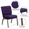 HERCULES Series 21''W Stacking Church Chair in Royal Purple Fabric - Gold Vein Frame