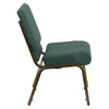 HERCULES Series 21''W Stacking Church Chair in Hunter Green Dot Patterned Fabric - Gold Vein Frame