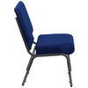 HERCULES Series 21''W Stacking Church Chair in Navy Blue Fabric - Silver Vein Frame