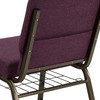 HERCULES Series 21''W Church Chair in Plum Fabric with Cup Book Rack - Gold Vein Frame