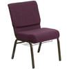 HERCULES Series 21''W Church Chair in Plum Fabric with Cup Book Rack - Gold Vein Frame