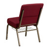 HERCULES Series 21''W Church Chair in Burgundy Fabric with Cup Book Rack - Gold Vein Frame