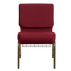 HERCULES Series 21''W Church Chair in Burgundy Fabric with Cup Book Rack - Gold Vein Frame