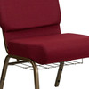 HERCULES Series 21''W Church Chair in Burgundy Fabric with Cup Book Rack - Gold Vein Frame