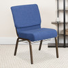 HERCULES Series 21''W Church Chair in Blue Fabric with Cup Book Rack - Gold Vein Frame