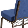 HERCULES Series 21''W Church Chair in Blue Fabric with Cup Book Rack - Gold Vein Frame