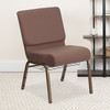 HERCULES Series 21''W Church Chair in Brown Dot Fabric with Book Rack - Gold Vein Frame