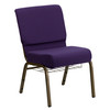 HERCULES Series 21''W Church Chair in Royal Purple Fabric with Cup Book Rack - Gold Vein Frame