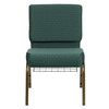 HERCULES Series 21''W Church Chair in Hunter Green Dot Patterned Fabric with Book Rack - Gold Vein Frame