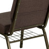 HERCULES Series 21''W Church Chair in Brown Fabric with Cup Book Rack - Gold Vein Frame