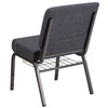 HERCULES Series 21''W Church Chair in Dark Gray Fabric with Book Rack - Silver Vein Frame