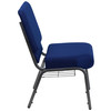 HERCULES Series 21''W Church Chair in Navy Blue Fabric with Cup Book Rack - Silver Vein Frame