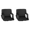 Malta Set of 2 Black Portable Lightweight Reclining Stadium Chairs with Armrests, Padded Back & Seat - Storage Pockets & Backpack Straps