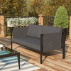 Lea Indoor/Outdoor Loveseat with Cushions - Modern Steel Framed Chair with Storage Pockets, Black with Charcoal Cushions