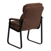 Isla Brown Microfiber Executive Side Reception Chair with Lumbar Support and Sled Base