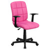 Clayton Mid-Back Pink Quilted Vinyl Swivel Task Office Chair with Arms