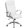 Rebecca High Back Designer White LeatherSoft Smooth Upholstered Executive Swivel Office Chair with Chrome Base and Arms