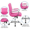 Vivian Mid-Back Pink Vinyl Executive Swivel Office Chair with Chrome Base and Arms