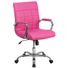 Vivian Mid-Back Pink Vinyl Executive Swivel Office Chair with Chrome Base and Arms