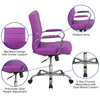 Vivian Mid-Back Purple Vinyl Executive Swivel Office Chair with Chrome Base and Arms