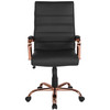 Whitney High Back Black LeatherSoft Executive Swivel Office Chair with Rose Gold Frame and Arms