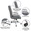 Whitney High Back Gray LeatherSoft Executive Swivel Office Chair with Chrome Frame and Arms