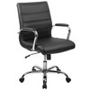 Whitney Mid-Back Black LeatherSoft Executive Swivel Office Chair with Chrome Frame and Arms