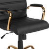 Whitney Mid-Back Black LeatherSoft Executive Swivel Office Chair with Gold Frame and Arms