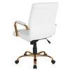 Whitney Mid-Back White LeatherSoft Executive Swivel Office Chair with Gold Frame and Arms