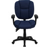 Caroline Mid-Back Navy Blue Fabric Multifunction Swivel Ergonomic Task Office Chair with Pillow Top Cushioning and Arms