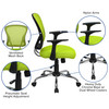 Alfred Mid-Back Green Mesh Swivel Task Office Chair with Chrome Base and Arms