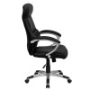 Karen High Back Black LeatherSoft Executive Swivel Office Chair with Curved Headrest and White Line Stitching