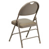 HERCULES Series Ultra-Premium Triple Braced Beige Vinyl Metal Folding Chair with Easy-Carry Handle