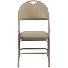 HERCULES Series Ultra-Premium Triple Braced Beige Vinyl Metal Folding Chair with Easy-Carry Handle