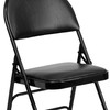 HERCULES Series Ultra-Premium Triple Braced Black Vinyl Metal Folding Chair with Easy-Carry Handle