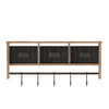 Daly Wall Mounted 24 Inch Solid Pine Wood Coat Rack with Upper Shelf, Hanging Hooks, and Wire Baskets For Entryway, Kitchen, Bathroom in Rustic Brown