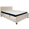 Tribeca Queen Size Tufted Upholstered Platform Bed in Beige Fabric with Memory Foam Mattress