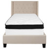 Riverdale Twin Size Tufted Upholstered Platform Bed in Beige Fabric with Memory Foam Mattress